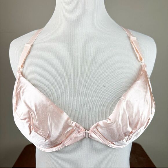 Victorias Secret Vintage 90s Pink Satin Push Up 34C Bra - Picture 1 of 7
